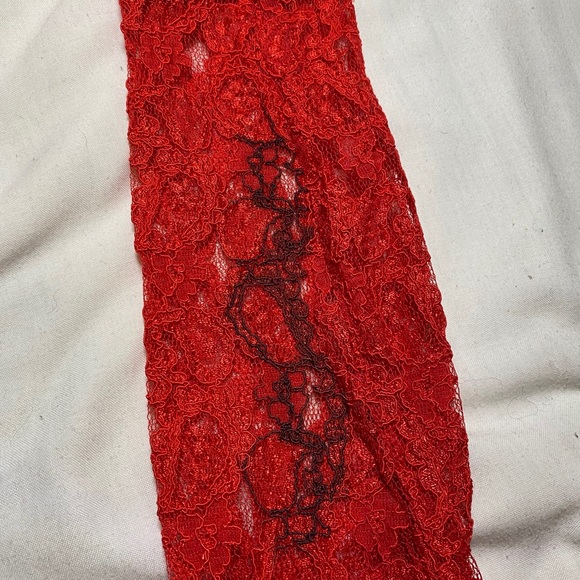 Vintage Early 80s Fire Red Open Back Lace Dress - Picture 9 of 9